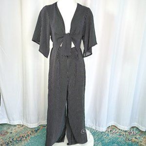 Rumor Pinstriped Tie Front Wide Leg Jumpsuit